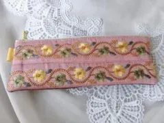 大人可愛い インド刺繍×ヌビ フラットポーチ ハンドメイド（A429）