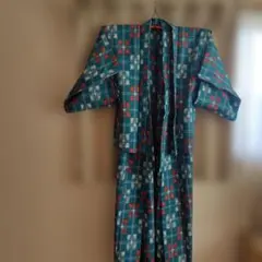 アンサンブル着物 チェック柄 着物 青赤