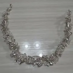 ウェディングヘッドドレス 花と葉モチーフ シルバー