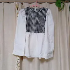 ハウンドトゥース柄 パフスリーブシャツ 新品未使用品