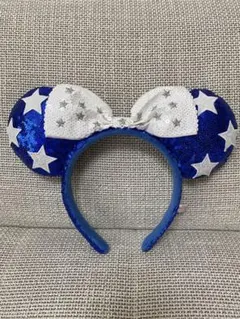 青いスパンコールの星リボンカチューシャ