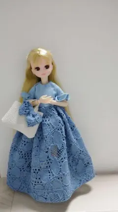 ライトブルーワンピース 花柄レース♥️リカちゃん