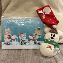 ディズニーシー ダッフィー 雪だるまミッキーマウスぬいぐるみクリスマス ポーチ