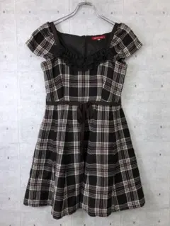 Appweiser-riche 胸下リボン チェック柄 フレアミニワンピ