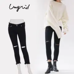 アングリッド　クラッシュブラックフレイドヘムストスリムクラッシュパンツ　トレンド