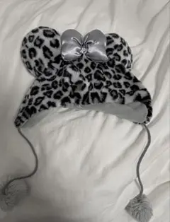 旧式 ヒョウ柄 ミニーファンキャップ グレー