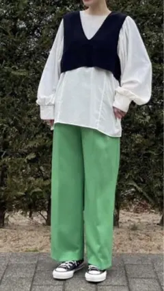 グリーンレーベルリラクシング⭐︎サキソニーワイドパンツウォッシャブル⭐︎ケリー34