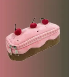 ケーキ型筆箱 フリース生地 チェリー付き　立体　ポーチ