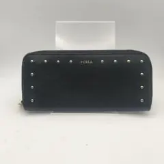 フルラ　長財布　財布　スタッズ　ラウンドファスナー　ブラック