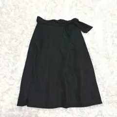 【インデックス】フレアスカート　リボン　ウエストゴム　オフィスカジュアル　黒　M