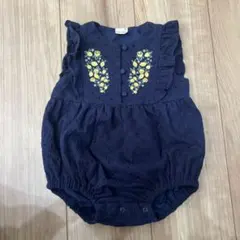 petit main ネイビー花柄ロンパース 80