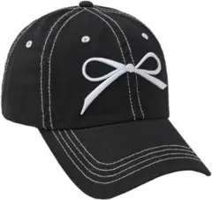 新品 レディース キャップ 帽子 リボン ワンポイント 黒 フリーサイズ
