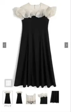 grl オーガンジーフリル切替フレアワンピース M ブラック　［tu1745］