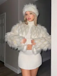 フェイク ファーコート ホワイト ゴージャス ギャル セクシー かわいい
