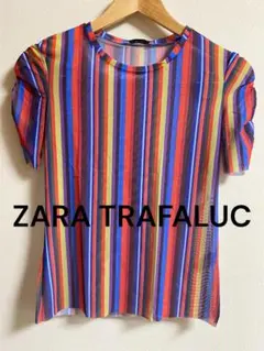 ZARA TRAFALUC ストライプ パフスリーブ トップス　シアートップス