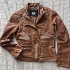 レア【ラムレザー】D&G シングルライダースジャケット　ブラウン 38 Ｗジップ