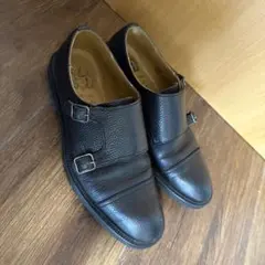 ダブルモンクストラップ レザーシューズ 黒 24cm相当 BOW-TIE