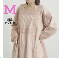 サマンサモスモス　ローズ刺繍スクエアネック ワンピース　ピンク