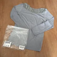 値下げ！新品未使用　GeeRA グレー レースネック長袖Tシャツ Lサイズ