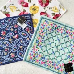 アーンジョー&ボンシェニール タオルハンカチ3セット シェニール織り 花