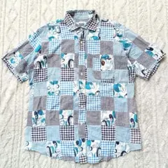 A BATHING APE パッチワーク 半袖シャツ ブルー Mのサムネイル