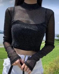 【新品】シアートップス　ブラック　ラメ入り　Sサイズ　長袖　SHEIN
