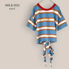 ミルクフェドMILK FED ボーダーTシャツ　ショート丈　ロゴ刺繍　コットンのサムネイル