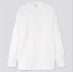 UNIQLO　男女兼用　リネンコットンスタンドカラーシャツ　長袖　ホワイト