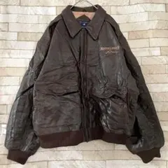 レザー フライトジャケット A-2タイプ 裏地総柄 刺繍 ブラウン XL