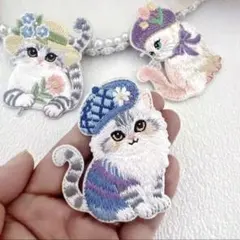 猫の刺繍ワッペン 3個セット