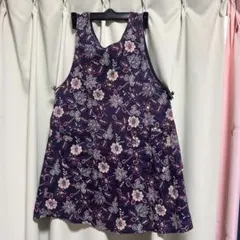 JUNKO SHIMADA エプロン 花柄 パープル　ウエスト紐付き調節　綿のサムネイル
