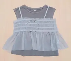GU ノースリーブタンクトップ フリル付き グレー