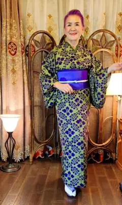 【千寿】幾何学的S／アンティーク着物大正ロマン【商品番❦0085❦】 紫帯付き