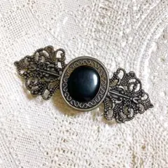 vintage ブラック オーバル モチーフ バレッタ レトロ