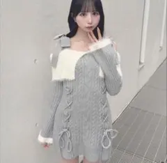 one way オフショルニットワンピース