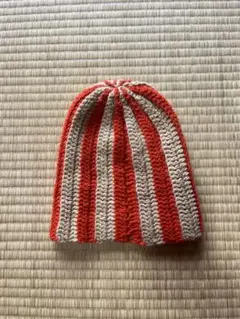 ストライプ編み物ニットキャップ　ビーニー　ヴィンテージ