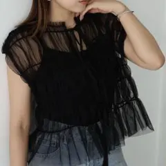 2WAYギャザーリボンチュールトップス/ベスト