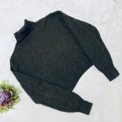 アダムエロペ 【1】ハイネック クロップドニット ウール100% カーキ