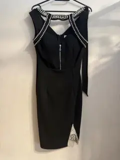 Tika パール装飾 フロントジップ ドレス ブラック S