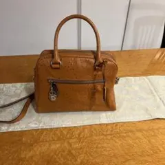 オレンジレザー ハンドバッグ オーストリッチ風