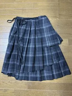 ブラック系チェック プリーツスカート ラップスタイル　2枚セット