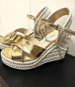 JIMMY CHOO ゴールド クロスストラップ サンダル　37(24cm)美品