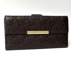 GUCCI グッチ 長財布 グッチ シマ フラップ ゴールドプレート ブラウン