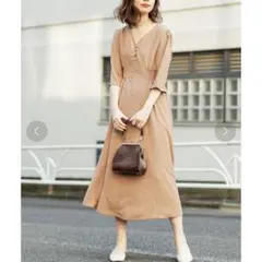 natural couture レトロ小花ワンピース オレンジ系 Fサイズ