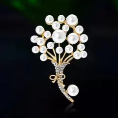 ブローチ　花束　パール　クリスタル　フォーマル　花　卒業式　入学式　上品　高見え