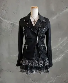 フェアリーグランジ y2kダークコア パンク 裏地ヒョウ柄 ライダースジャケット