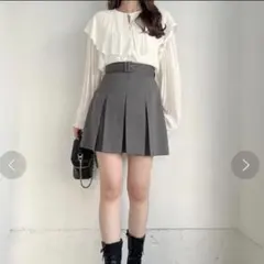 ベルト付きプリーツミニスカート ヘザーのサムネイル