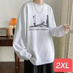 メンズロンT（ホワイト/2XLサイズ）トップスストリート春秋ロゴ長袖シャツ027