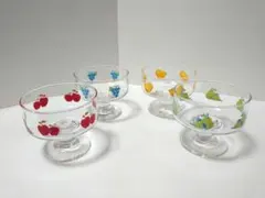 【4客セット】昭和レトロ フルーツ柄 脚付きグラス デザートカップ ゴブレットのサムネイル