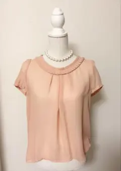 レトロヴィンテージ❤︎サーモンピンク　シフォン　リボン　シースルー　半袖ブラウスのサムネイル